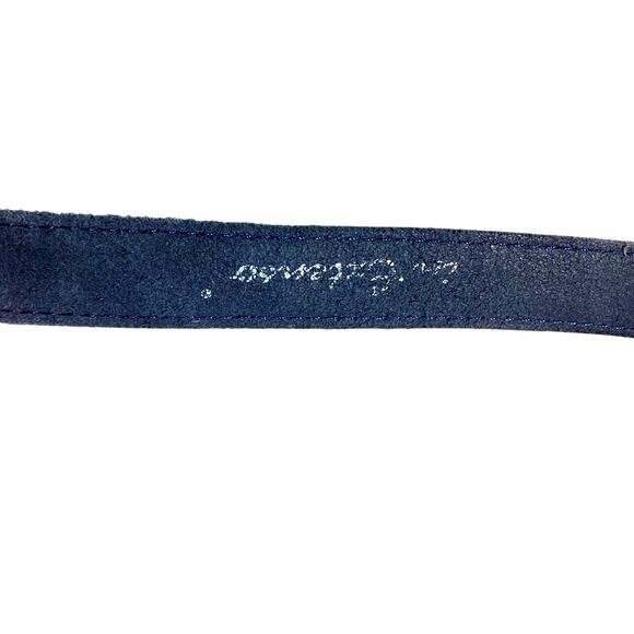 Vintage In Extenso Navy Leather Belt 3-Ring Circle Buckle Made in France - Picture 2 of 7